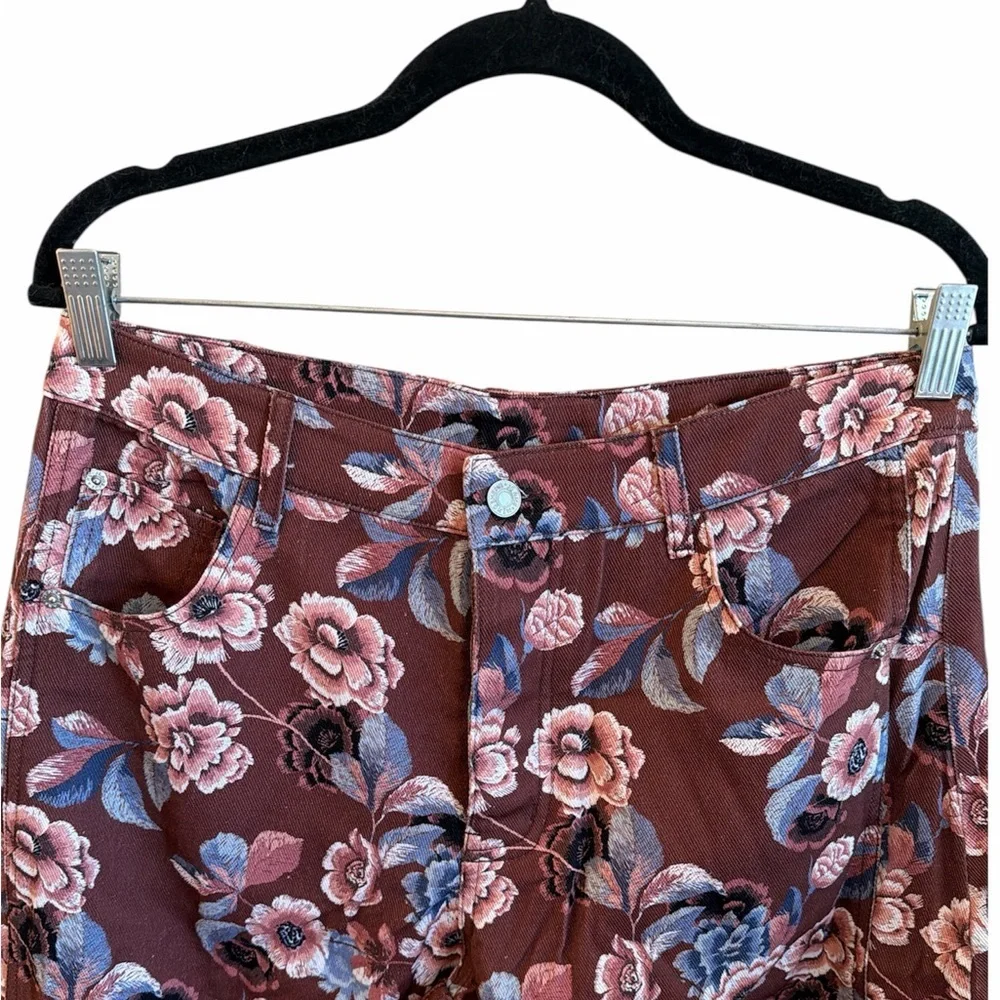 Olivaceous Barrel Pants Size Large Rust Burgundy Floral Pattern Button Closure - Picture 6 of 13